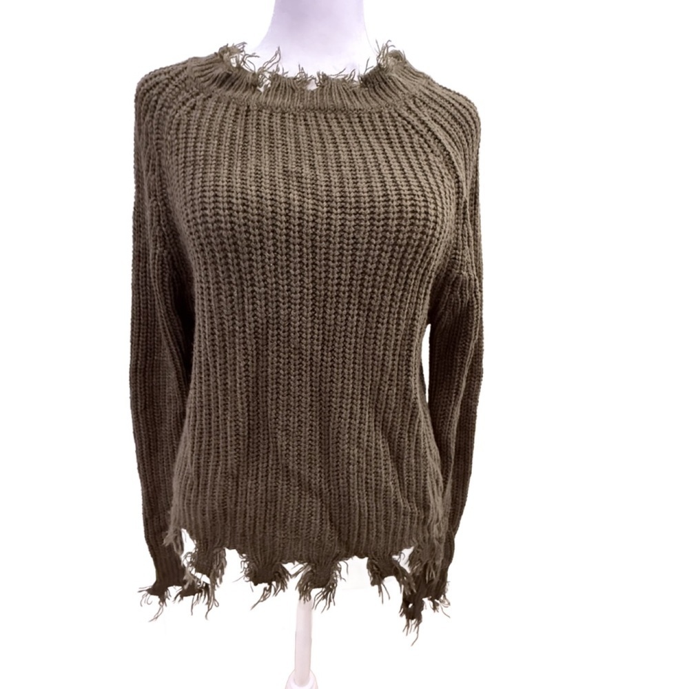 Olive deconstructed/Distressed Knit Sweater by Full Circle Trends. XL